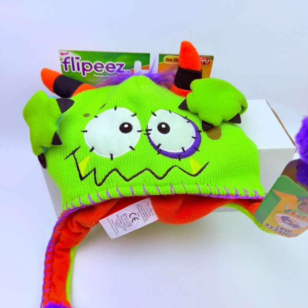 Flipeez Monster Hat Kids OS Lime Green Flapping Ear Beanie Halloween Costume Toy